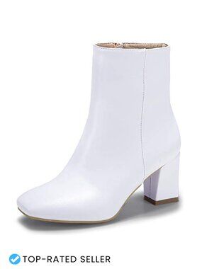 Women's Square Toe Ankle Boots Low Block Heel Side Zipper